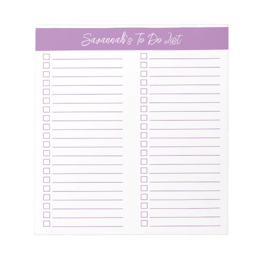 Script Modern Lavender Two Column Checklist Notitieblok (Voorkant)