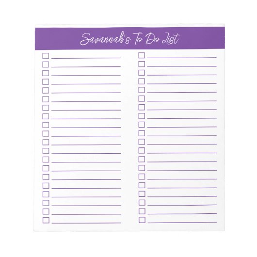 Script Modern Purple Two Column Checklist Notitieblok (Voorkant)