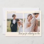 Script Modern Wedding 2 Photos Thank You Card Bedankkaart (Voorkant)