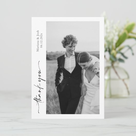Script Modern Wedding 2 Photos Thank You Card Bedankkaart (Staand voorkant)