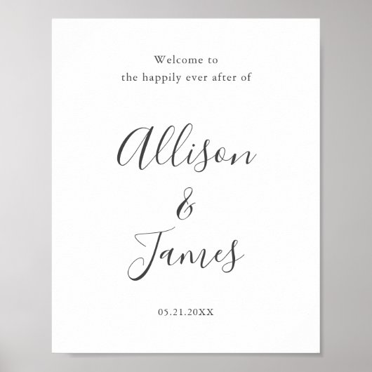 Script Modern White Wedding Welcome Sign Poster (Voorkant)