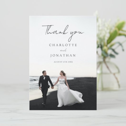 Script moderne 2 Photos Carte de remerciements Mar (Debout devant)