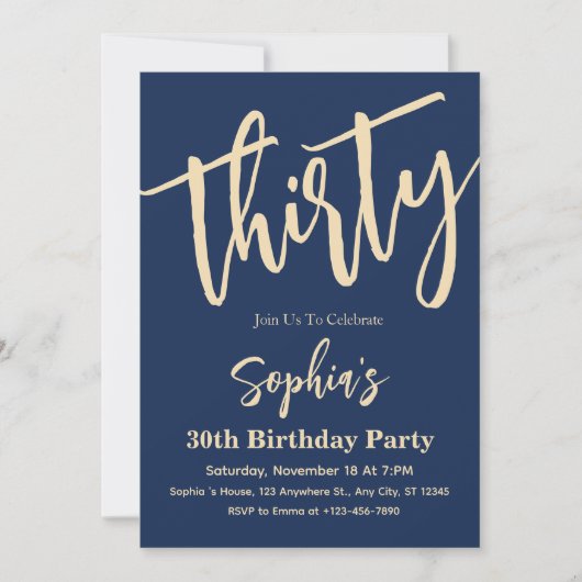 Script moderne 30e anniversaire Invitations fête (Devant)