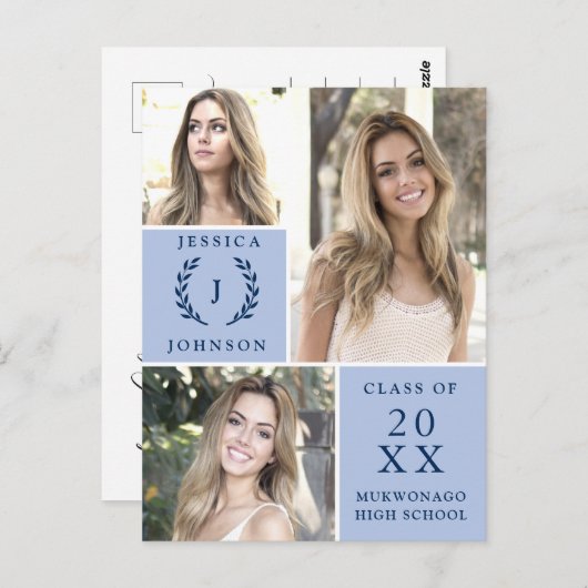 Script moderne 3 PHOTO Graduation Party Invitation (Devant / Derrière)