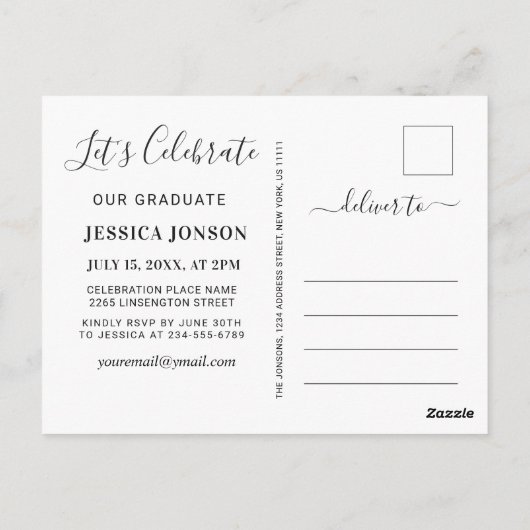 Script moderne 3 PHOTO Graduation Party Invitation (Dos)