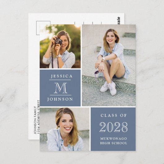 Script moderne 3 PHOTO Graduation Party Invitation (Devant / Derrière)