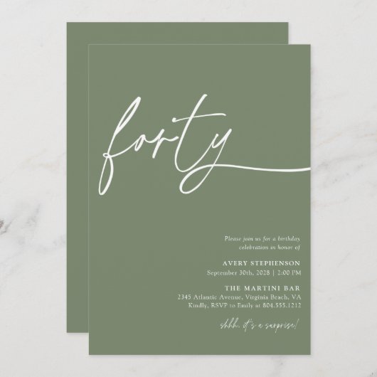 Script moderne 40Anniversaire Fête Invitation (Devant / Derrière)