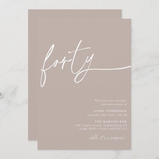 Script moderne 40Anniversaire Fête Invitation (Devant / Derrière)