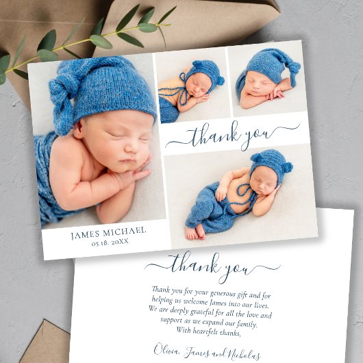 Script moderne 4 Photo Collage bébé garçon Merci