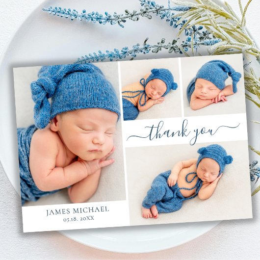 Script moderne 4 Photo Collage bébé garçon Merci