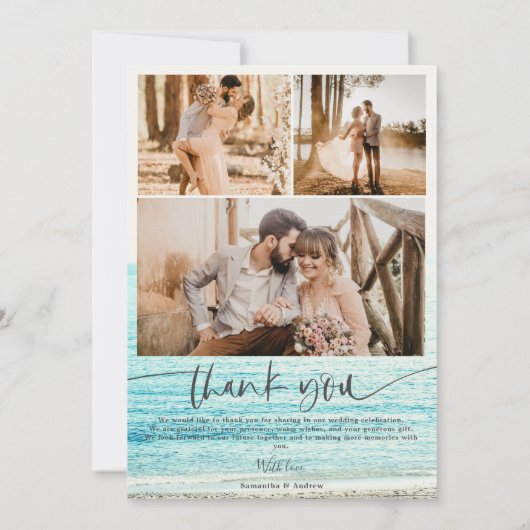 Script moderne 5 photos plage mariage merci (Dos)