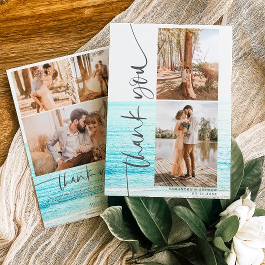 Script moderne 5 photos plage mariage merci