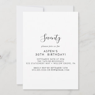 Script moderne 70e anniversaire de fête Invitation