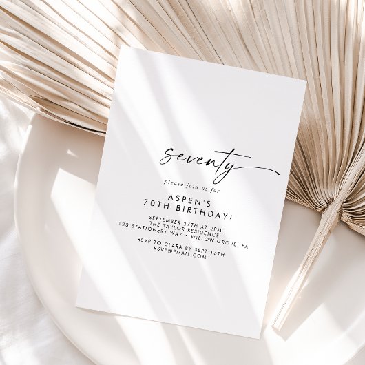 Script moderne 70e anniversaire de fête Invitation