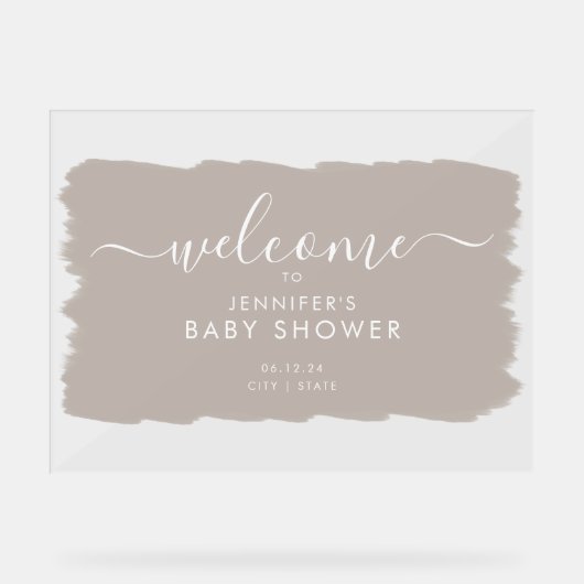 Script moderne Baby shower Welcome Paint Beige (Recto)