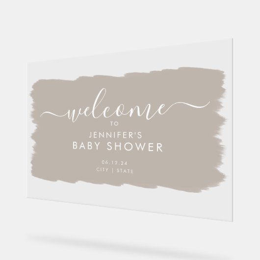 Script moderne Baby shower Welcome Paint Beige (Angle)
