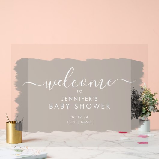 Script moderne Baby shower Welcome Paint Beige (Mariage)