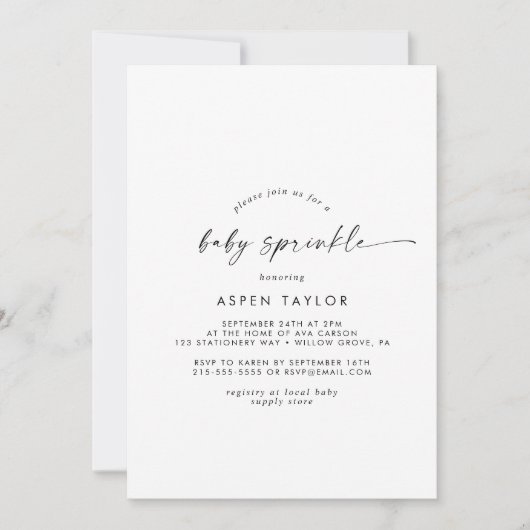 Script moderne Baby Sprinkle Invitation (Devant)
