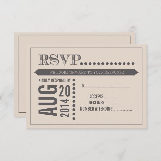 Script moderne Beige & Grey Wedding RSVP (Devant / Derrière)