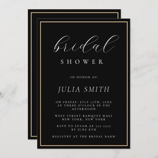 Script moderne Black Bridal Shower Invitation (Devant / Derrière)
