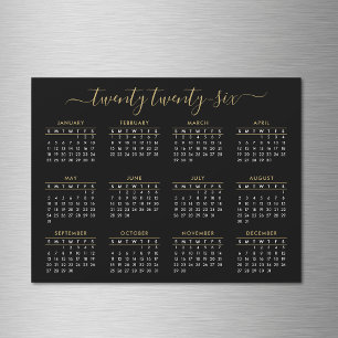 Script moderne Black Gold 2026 Calendrier Magnet