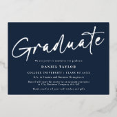 Script moderne Bleu Argent Faire-part de graduatio (Recto)