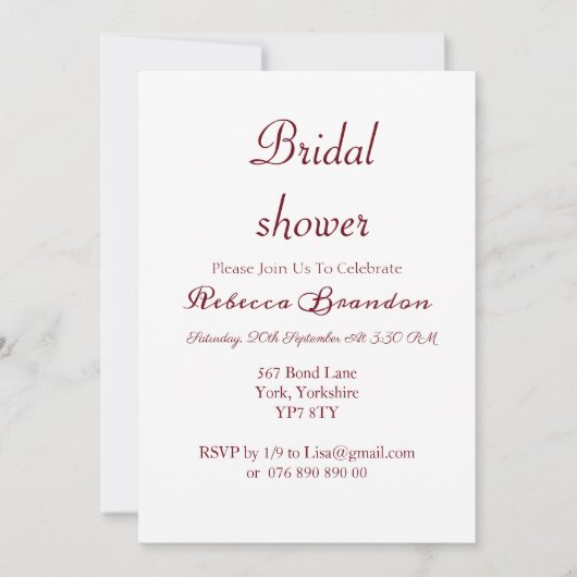 Script moderne Bourgogne nuptiale Invitation de do (Devant)
