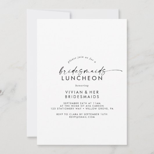 Script moderne Bridesmaitres déjeuner Invitation (Devant)