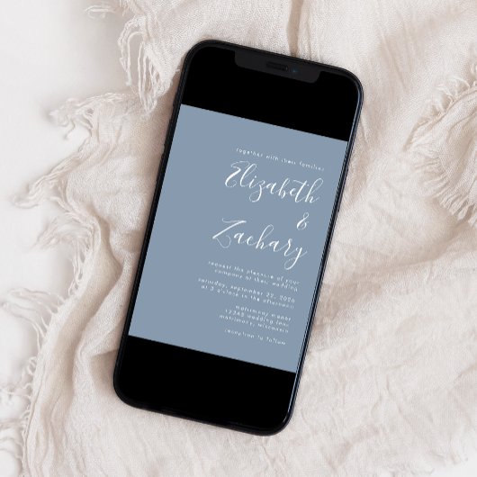 Script moderne Dusty Blue Faire-part de mariage