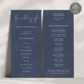 Script moderne Dusty Marine Blue Wedding Programme