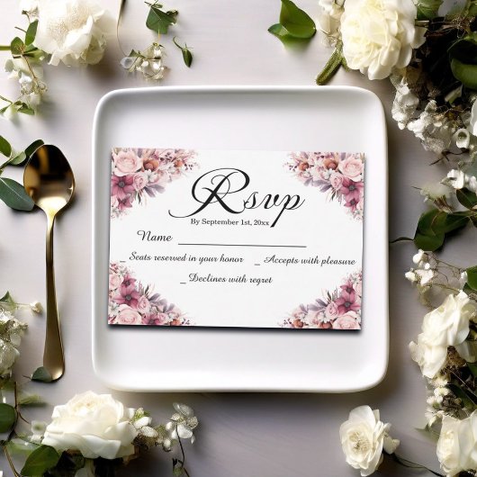 Script moderne Dusty rose Floral Mariage carte RSV