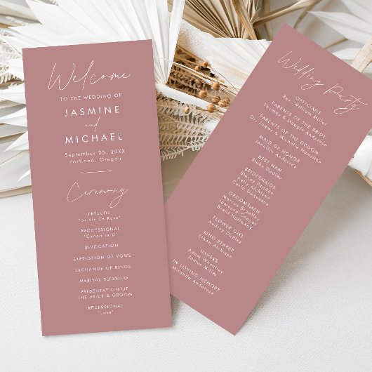 Script moderne Dusty Rose Wedding Programme