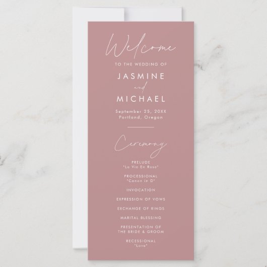 Script moderne Dusty Rose Wedding Programme (Devant)