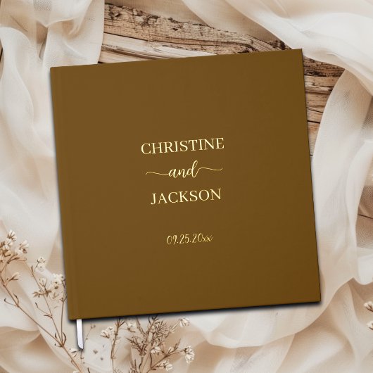 Script moderne élégant Jaune Mariage Brown Or