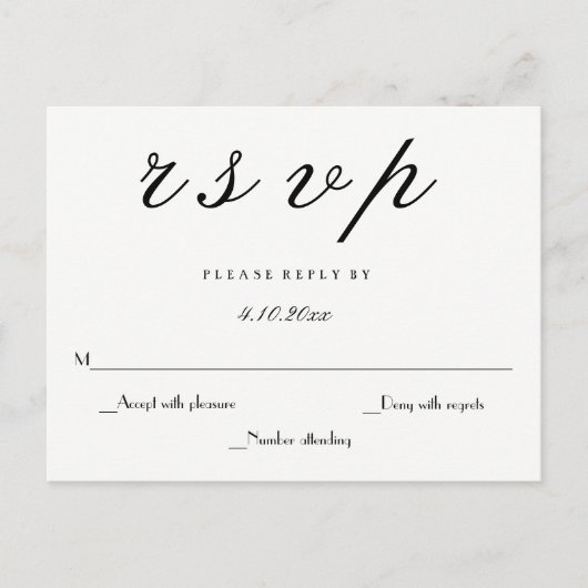 Script moderne élégante mariage rsvp cartes postal (Devant)