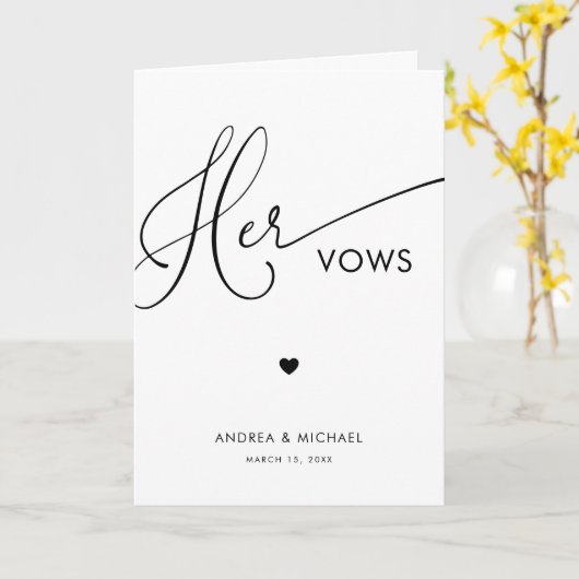 Script moderne et coeur Ses Vows Mariage Carte de  (Fleur jaune)