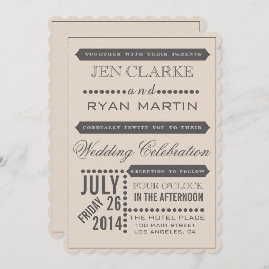 Script moderne Faire-part de mariage beige et gris (Devant / Derrière)