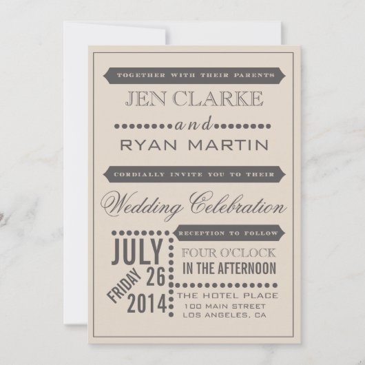 Script moderne Faire-part de mariage beige et gris (Devant)