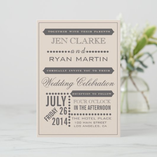 Script moderne Faire-part de mariage beige et gris (Debout devant)