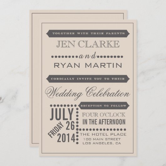 Script moderne Faire-part de mariage beige et gris (Devant / Derrière)
