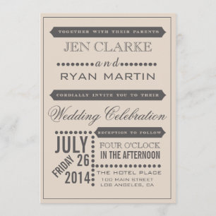 Script moderne Faire-part de mariage beige et gris