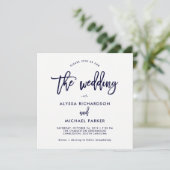 Script moderne | Faire-part de mariage bleu marine (Debout devant)