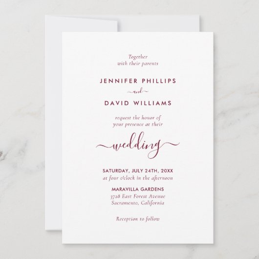 Script moderne Faire-part de mariage Bourgogne (Devant)