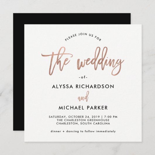 Script moderne | Faire-part de mariage or rose (Devant / Derrière)