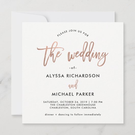 Script moderne | Faire-part de mariage or rose (Devant)