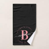 Script moderne Girly rose noir Nom Monogramme (Serviette à main)