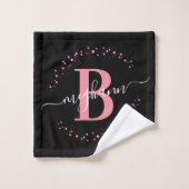 Script moderne Girly rose noir Nom Monogramme (Gant de toilette)