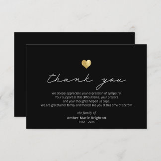 Script moderne Gold Heart Sympathy Carte de remerc