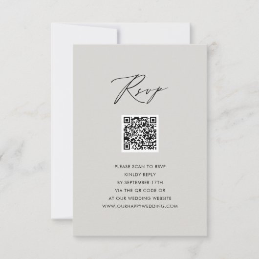 Script moderne gris élégant Simple QR Wedding RSVP (Devant)