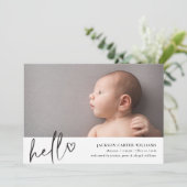 Script moderne Hello Faire-part de naissance photo (Debout devant)